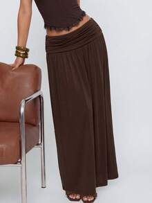 Avantive Summer/Fall Festival Party Prom Graduation Prom Casual Vacation Country Y2k Women's Brown Folds Ruched Long Skirt - Coffee Brown - View 5