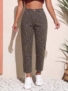 EMERY ROSE Plus Size Casual Leopard Print Denim Jeans - Multicolor - View 5
