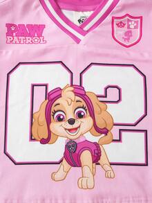 SHEIN | PAW Patrol Kaos Lengan Pendek Leher V Bergambar Kartun Anak Perempuan, - Berwarna merah muda - View 5