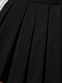 少女時尚百搭梭織純色百褶修身休閒裙 - 黑色 - 查看 6