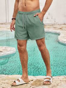 Mercer Haus Hombres Shorts de cintura con cordón - Verde Oscuro - Ver 6
