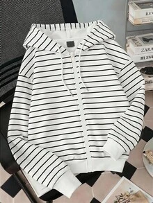 SHEIN EZwear Casual Loose Hooded Open Front Sweatshirt Autumn/Winter - Multicolor - View 1