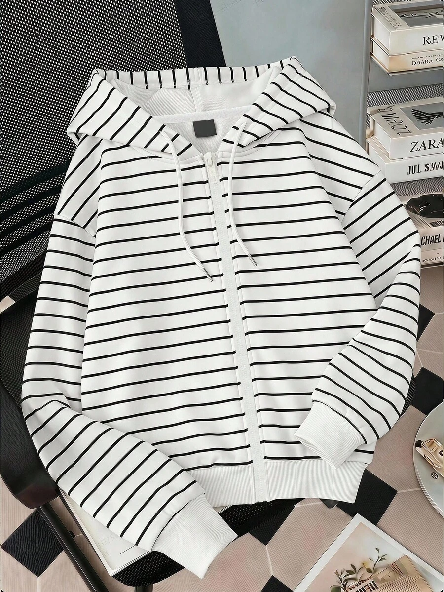 SHEIN EZwear Casual Loose Hooded Open Front Sweatshirt Autumn/Winter - Multicolor - View 1