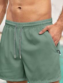 Mercer Haus Hombres Shorts de cintura con cordón - Verde Oscuro - Ver 7