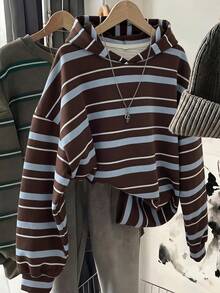 Muvela Women's Striped Print Hooded Sweatshirt, Suitable For Autumn/Winter - Multicolor - View 1