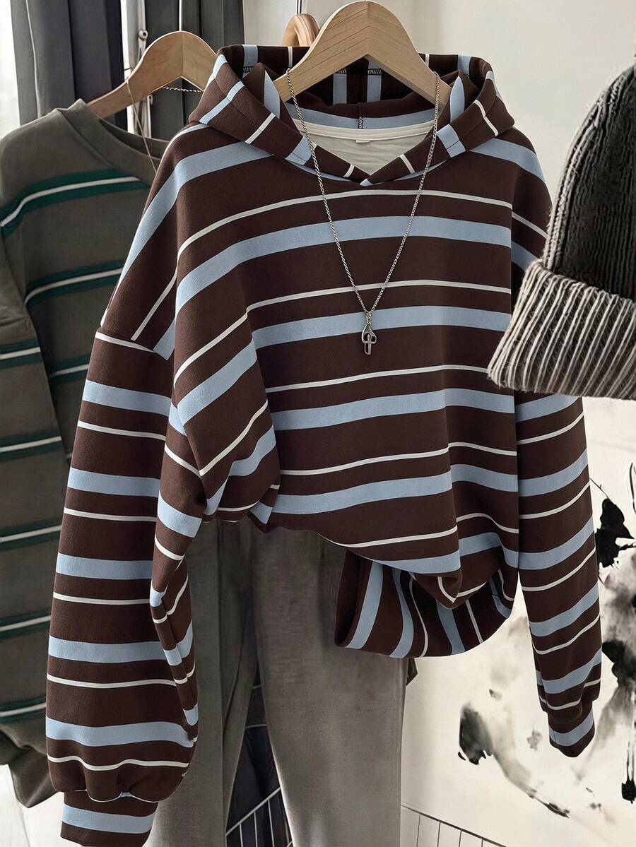 Muvela Women's Striped Print Hooded Sweatshirt, Suitable For Autumn/Winter - Multicolor - View 1