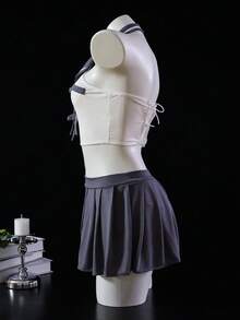 Dansine 性感JK制服学院风水手服，迷人女士服装套装 - 灰色 - 查看 4