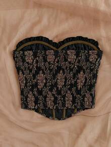 Soleia Women's Plus Size Black Textured Fabric Vintage Bandeau Top - Brown - View 2
