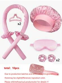 10/7/12/48/50pcs Sleep Hair Styling Tools Set, Curler 1pc Silk Pillowcase For Hair And Skin Queen Set, Silk Heatless Curling Set, Overnight Curling Iron, 1pc Sleep Soft Eye Mask, 1pc Sleep Silk Nightcap, Sleep Essential Set - Pink - View 19