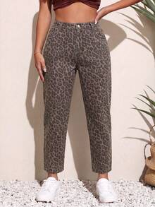 EMERY ROSE Plus Size Casual Leopard Print Denim Jeans - Multicolor - View 9