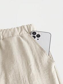EASEVO Men's Plus Size Solid Color Drawstring Waist Pocket Wide Leg Loose Fit Long Pants - Beige - View 4