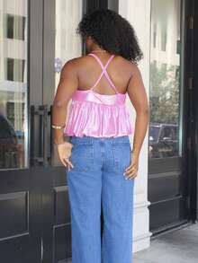 Steph T Pink Shiny Camisole For Women Summer Casual - Pink - View 2