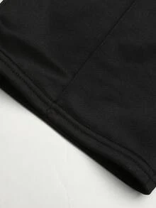 SHEIN Tween女孩新款休閒百搭修身低腰鬆緊腰寬腿褲，拼色拼接設計，返校季，秋冬款 - 黑色 - 查看 4