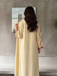 Yasmyna 优雅宽松蜜桃粉色荷叶边米色长款女式罩袍 - 黃色 - 查看 4