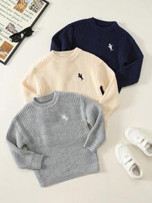SHEIN 3件組/返校季男童小男孩黑色灰色卡其色百搭紋理鬆款套頭秋季毛衣，Y2K，假日，生日男孩，Lmoss Kids - 彩色 - 查看 2