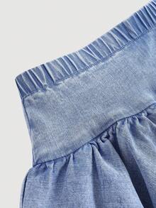 Girlism Rok Denim Biru Bertingkat untuk Remaja Putri - Medium Wash - View 6