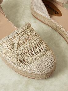 Styleloop Women's Apricot Holiday Style Woven Pull-Up Belt Hemp Rope Flat-Soled Shoes - Apricot - View 2