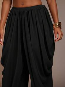 Hauture Women's Summer Casual Vacation Loose Pleated Wide Leg Pants - Black - View 4