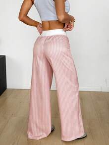 Flirla Women's Striped Patchwork Contrast Color Pants - Dusty Pink - View 2