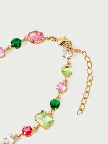 Glisma Colored Gemstone Inlaid Women's Chain Bracelet (Random Color Arrangement) - Gold - View 4
