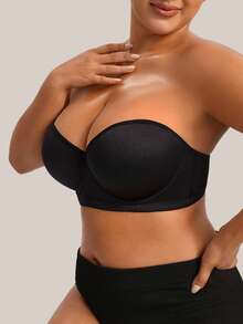 Barelissa 1pc Plus Size Black Strapless Bra, Smooth - Black - View 1
