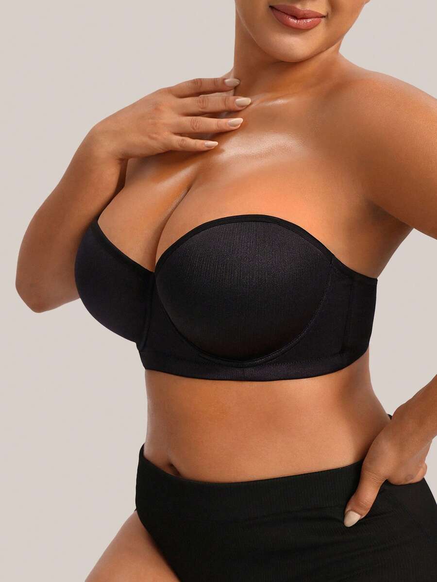 Barelissa 1pc Plus Size Black Strapless Bra, Smooth - Black - View 1