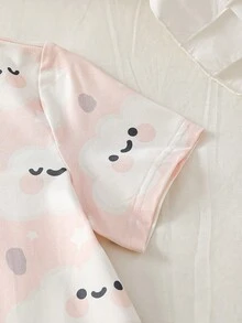 SHEIN 青少年女孩可愛雲朵印花短袖寬鬆短袖睡袍 - 彩色 - 查看 5