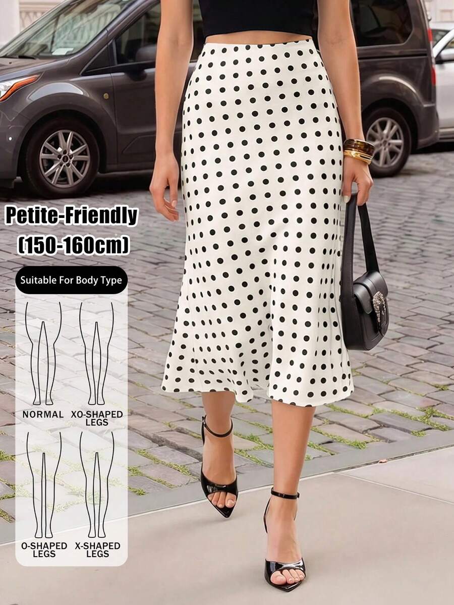 SHEIN PETITE Women's Polka Dot Print Elegant Mermaid Skirt