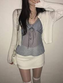 DAZY 女款波點雪紡休閒日常穿搭上衣 - 灰色 - 查看 4
