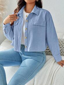 SHEIN LUNE Plus Size Casual Smart Casual Versatile Solid Color Cropped Jacket Office Fall - Baby Blue - View 1