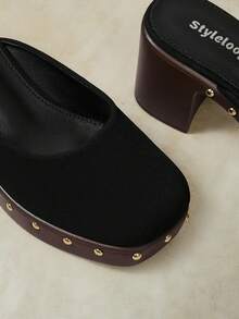 Styleloop Outdoor Women's Square Toe Side Round Nails Decoration Fashionable, Simple, Breathable And Comfortable Party Shoes With Slip-On Exposed Heel - Black - View 6