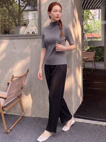 Zaforene Women's Striped Casual Minimalist Versatile Daily Wear Shirt Office Light Grey Summer - Light Grey - View 3