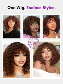 ALL READY WIG Peluca Bob sin pegamento de cabello humano con ondas de agua y flequillo, peluca de encaje de cabello humano para mujeres #4 marrón CHIC BOB, peluca lista para usar estilo SHAGGY, encaje pre-depilado y pre-cortado con cierre de encaje 4x4, peluca sin pegamento con cabello frontal 100% cabello humano - S4 - Ver 3