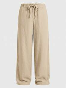 COMVAIL Men's Plus Size Casual Pants With Drawstring Waist And Pockets For Office And Commute - Khaki - View 3