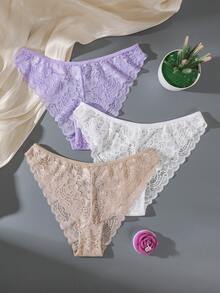 SHEIN 3件組簡約浪漫蕾絲女款三角內褲 - 彩色 - 查看 6