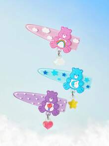 SHEIN X Care Bears 3件組可愛卡通圖案髮夾，禮物，髮飾 - 彩色 - 查看 2