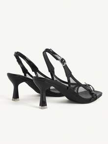 CUCCOO CHICEST Summer Versatile Black Patent Leather Mesh Sandals Women's Head Thin Heel Metal Buckle Buckle Commuter Sandals - Black - View 6