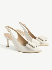CUCCOO CHICEST Pointed Stiletto Beige Round Mouth Women's High Heels Shoes Fashionable Sexy Bow Four-Season Commuting Daily Versatile Simple Fall Shoes - Beige - View 2