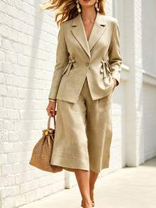 Linhara CURVE Plus-Size Lady's Elegant Chinese-Style Linen Blazer For Autumn, Suitable For Daily Commuting, Rural Style,Parties And Holidays, Etc Autumn/Winter Coat - Khaki - View 6