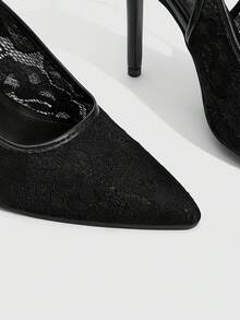 CUCCOO SZL Women's New Embroidered Lace Pointed High-Heeled Shoes - Black - View 5