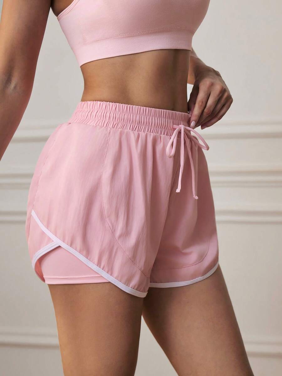 Eassivo Women's Colorblock Drawstring Waist Casual Daily Outdoor Sports Shorts - Pink - View 1