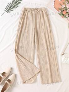 SHEIN Sparklyn 少女休闲纯色宽松裤 - 黑與白 - 查看 8
