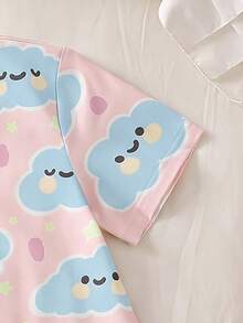 SHEIN 青少年女孩可愛雲朵印花短袖寬鬆睡裙 1件居家穿著 - 粉色 - 查看 4