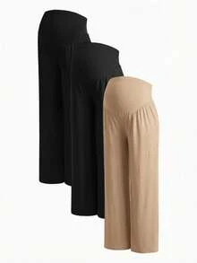 Modmama 3 piezas Pantalones largos plisados de cintura ajustable, versátiles y sencillos para maternidad - Multicolor - Ver 14