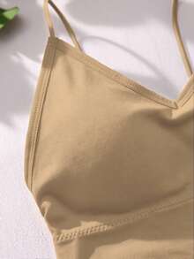 SHEIN Women's All-Season Seamless Back Camisole/Tank Top/T-Shirt 1pc With Padded Cups - Khaki - View 7