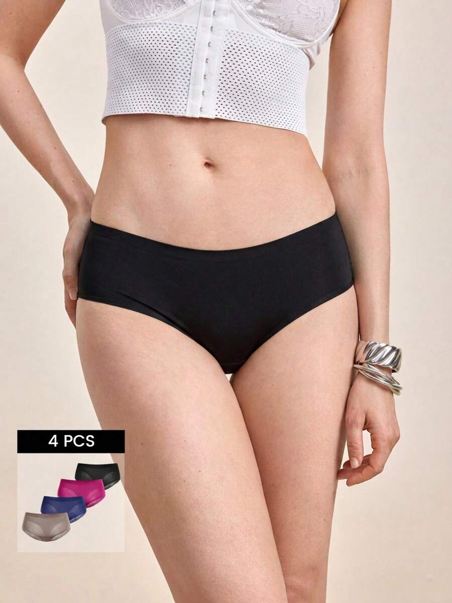 Hourtrue 4pcs/Pack Seamless Lace Low Rise Breathable Sexy Lingerie Panties For Women - Multicolor - View 1