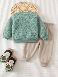 Cozy Pixies Set Pakaian Kasual Sehari-hari untuk Bayi Laki-laki: Kaos Lengan Panjang Berkerah Bulat dengan Lapisan Termal untuk Musim Gugur dan Musim Dingin - MultiWarna - View 2