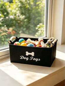 1PC Large Capacity Felt Pet Supplies Storage Organizer Basket Bin With Sturdy Handles For Dog Cat Accessories Collar Leash Grooming Tools Durable Breathable Fabric Lightweight Decorative Versatile For Home Living - Black - View 9