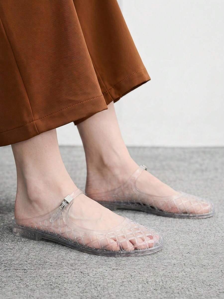 CUCCOO BIZCHIC 女款方頭水晶平底涼鞋,時尚海灘度假平底鞋 - 無色 - 查看 1