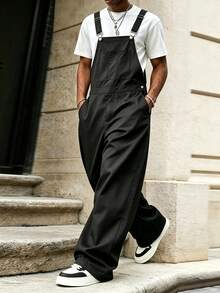 PAVTROS Men's American Vintage Cargo Style Style Overalls, Loose Wide Leg - Black - View 4